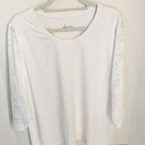 Denim & Co Cotton Jersey T with Lace Sleeves XL
